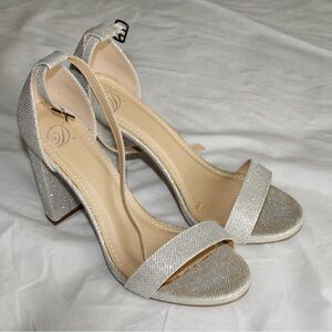 Delicious Silver Block Heel Sandals